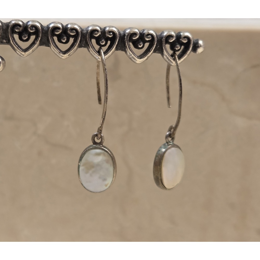 Vintage Colin's Fine Jewelry CFJ Sterling Silver Mother Of Pearl Dangle Earrings